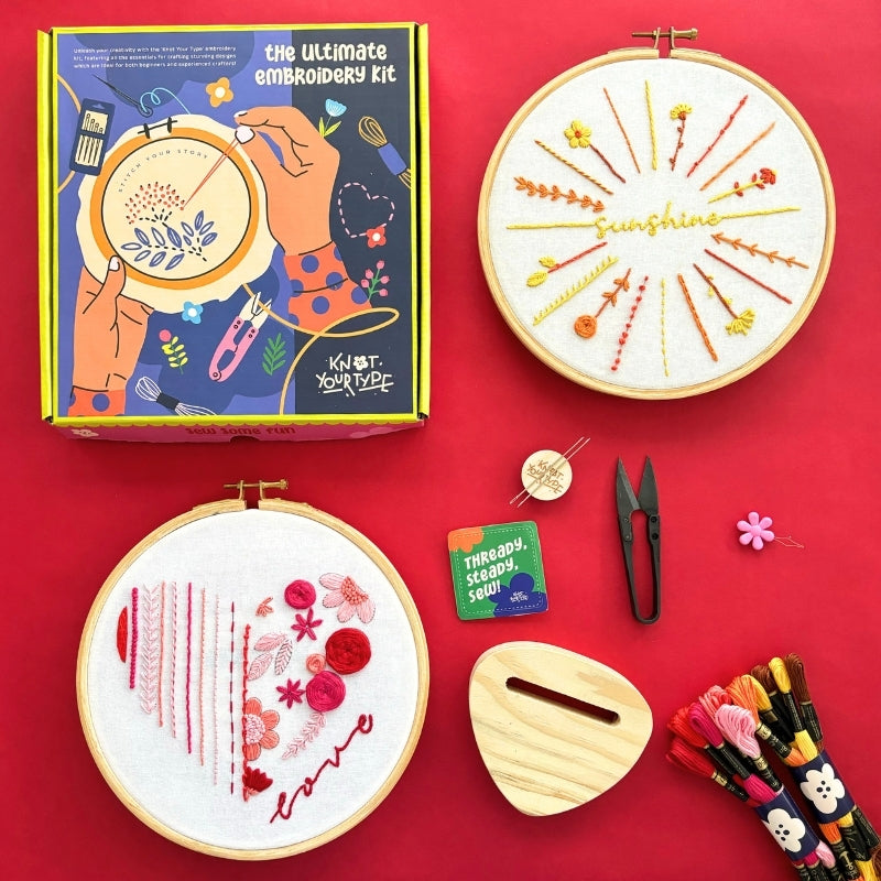 Beginner's Friendly DIY Embroidery Learning Kit - Love & Shine - Bundle Of 2